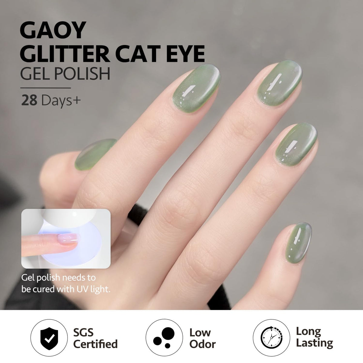 Nail art created using GAOY Green Cat Eye Gel Nail Polish Kit