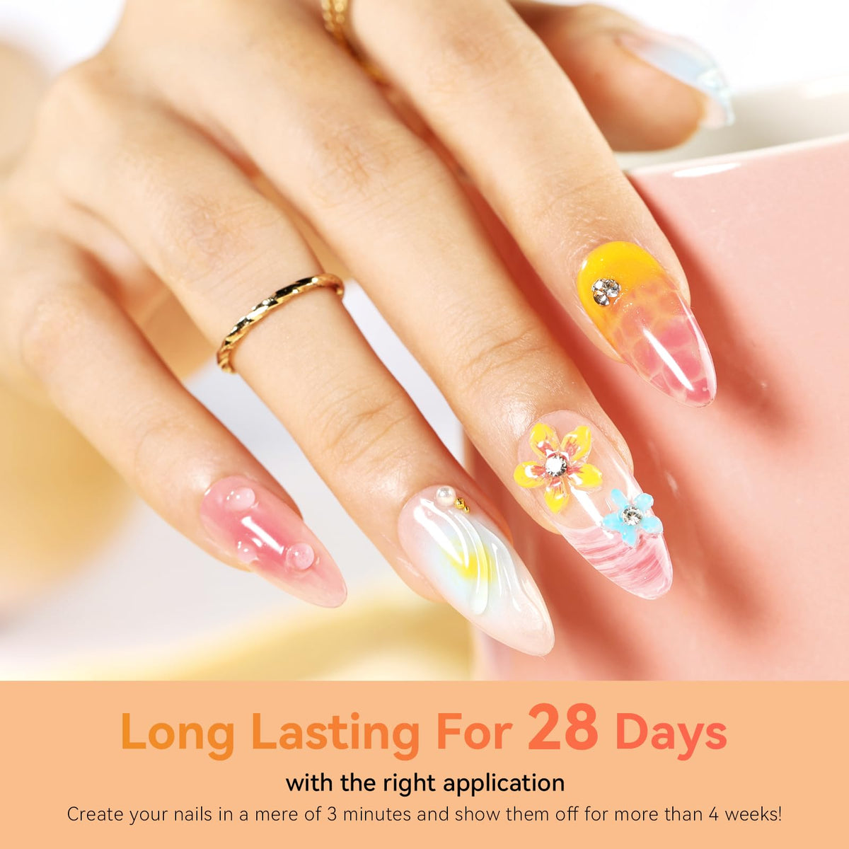 Nail art created using Makartt Blooming Gel and 3D Gel