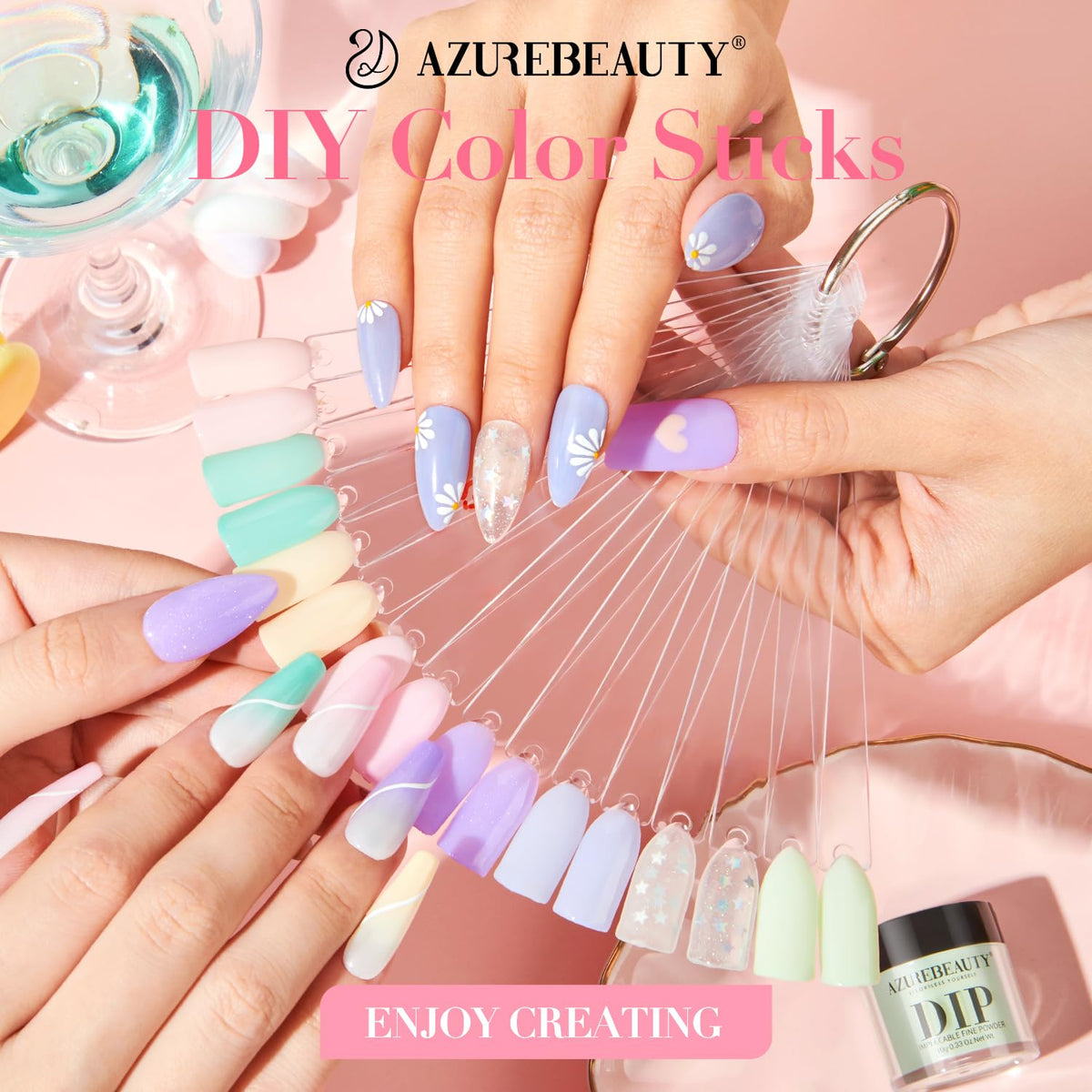 Nail art created with AZUREBEAUTY dip powder kit