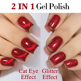 Nail art created with Double Rhythm Cat Eye Gel Polish Blood Red