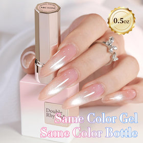 Nail art created with Double Rhythm Cat Eye Gel Polish in Nude Pink