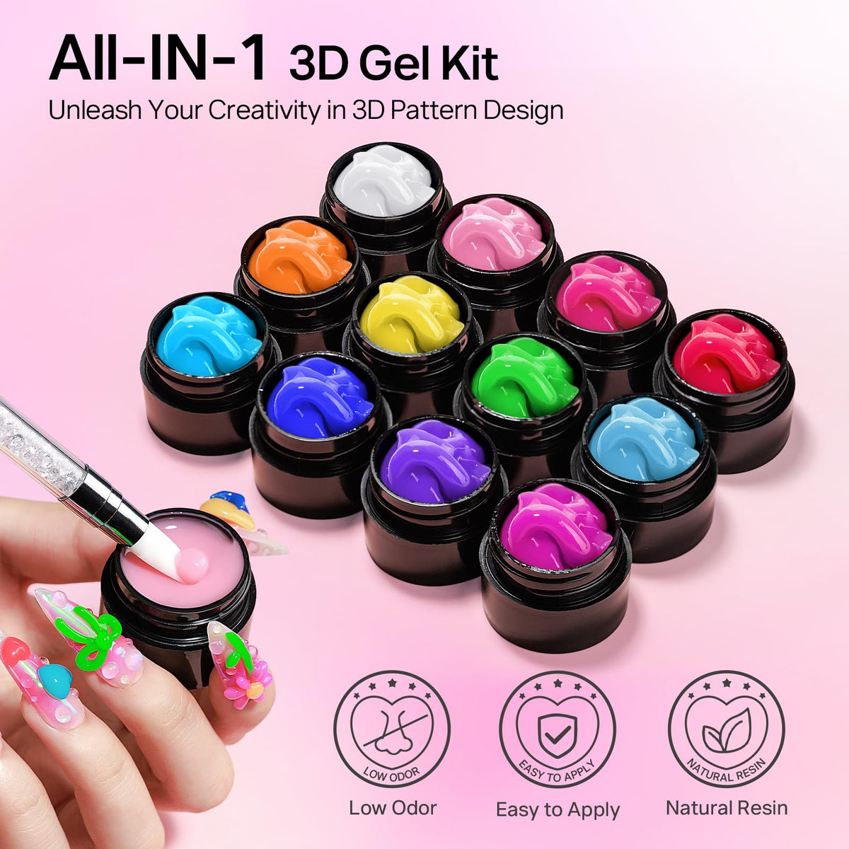 Nail art created with MIZHSE 3D Nail Gel featuring floral designs