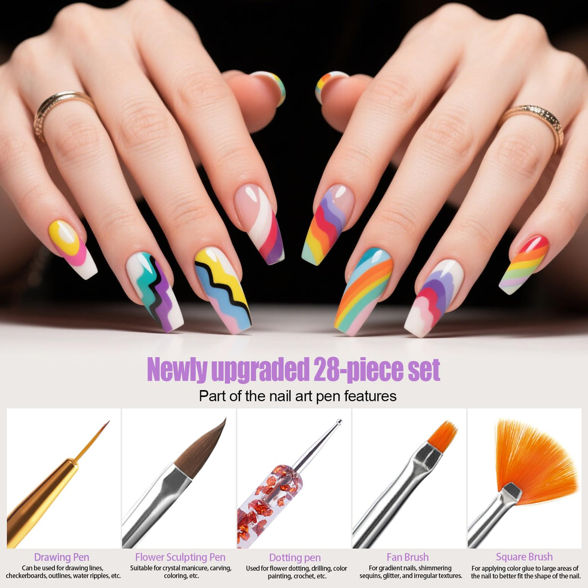 Nail art design created using Artdone striping tape