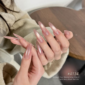 Nail art design created with GAOY Pink Glassy Cat Eye Gel