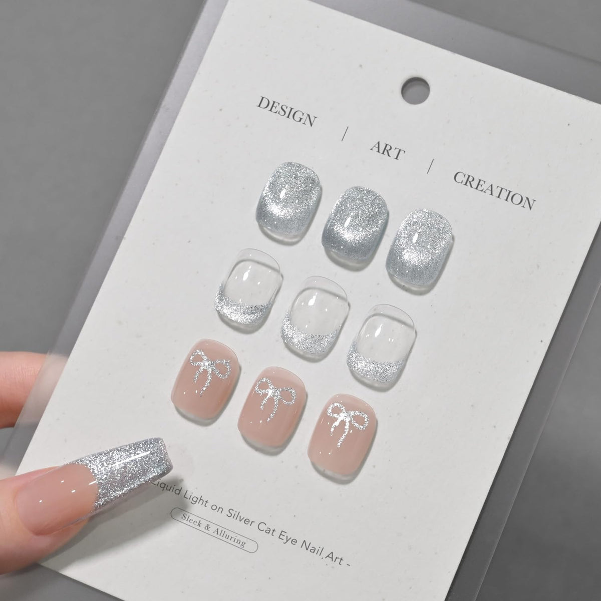 Nail art design created with GAOY Silver Cat Eye Gel Polish