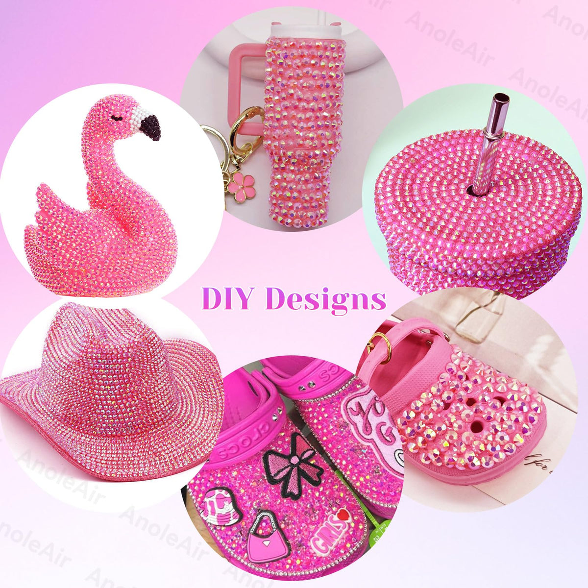 Nail art design featuring AnoleAir hot pink rhinestones