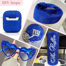 Nail art design featuring BELLEBOOST blue glass rhinestones