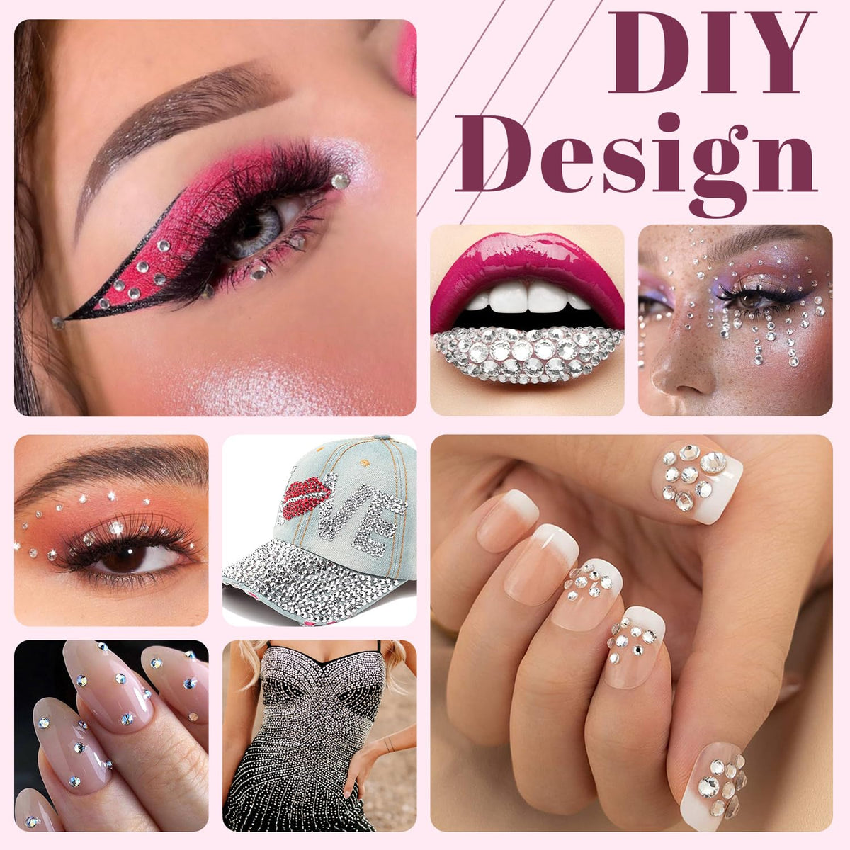 Nail art design featuring BELLEBOOST clear rhinestones