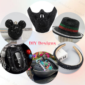Nail art design featuring black rhinestones