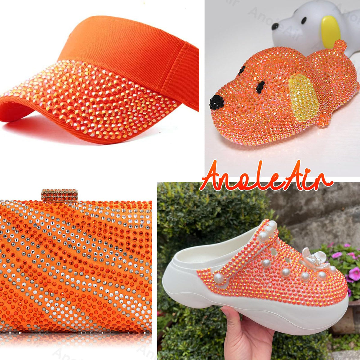 Nail art design featuring orange rhinestones
