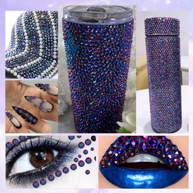 Nail art design using AnoleAir Black AB Purple Rhinestones
