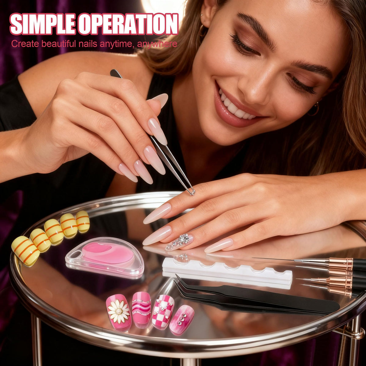 Nail art design using Artdone striping tape