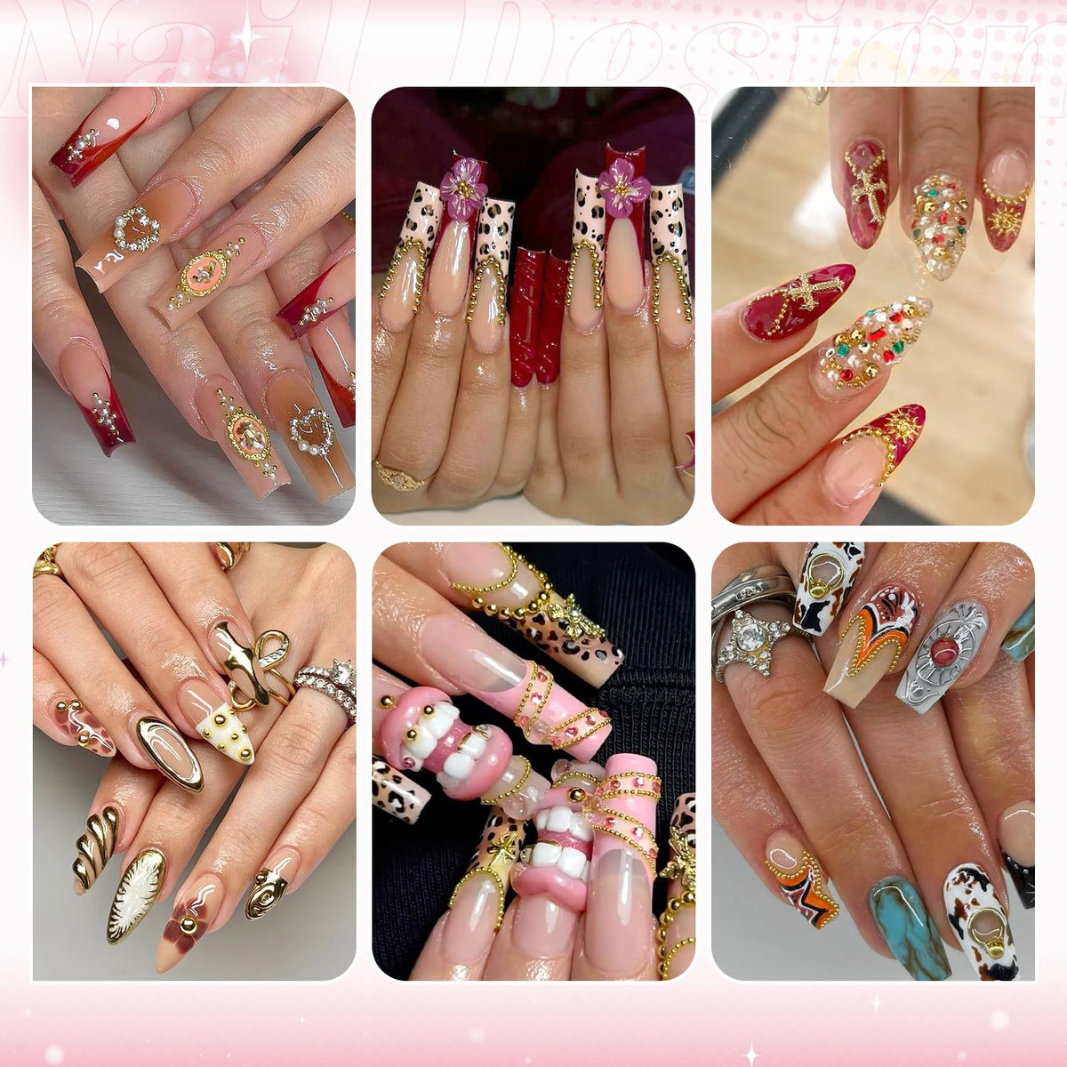Nail art design using BELLEBOOST gold nail beads