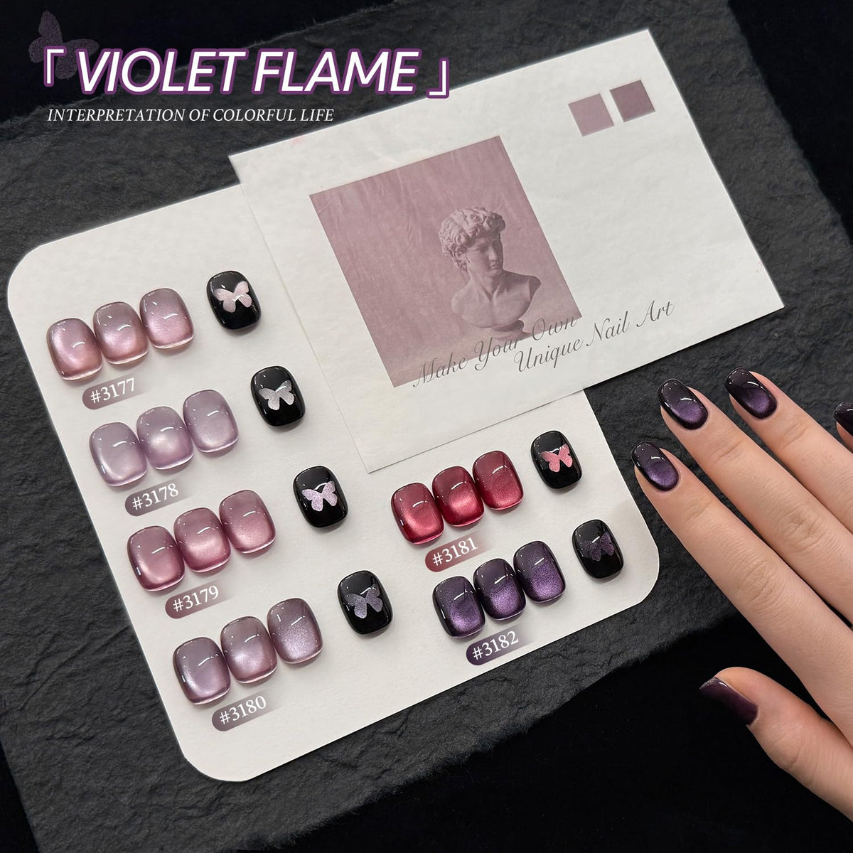 Nail art design using GAOY Purple Glitter Cat Eye Gel Polish