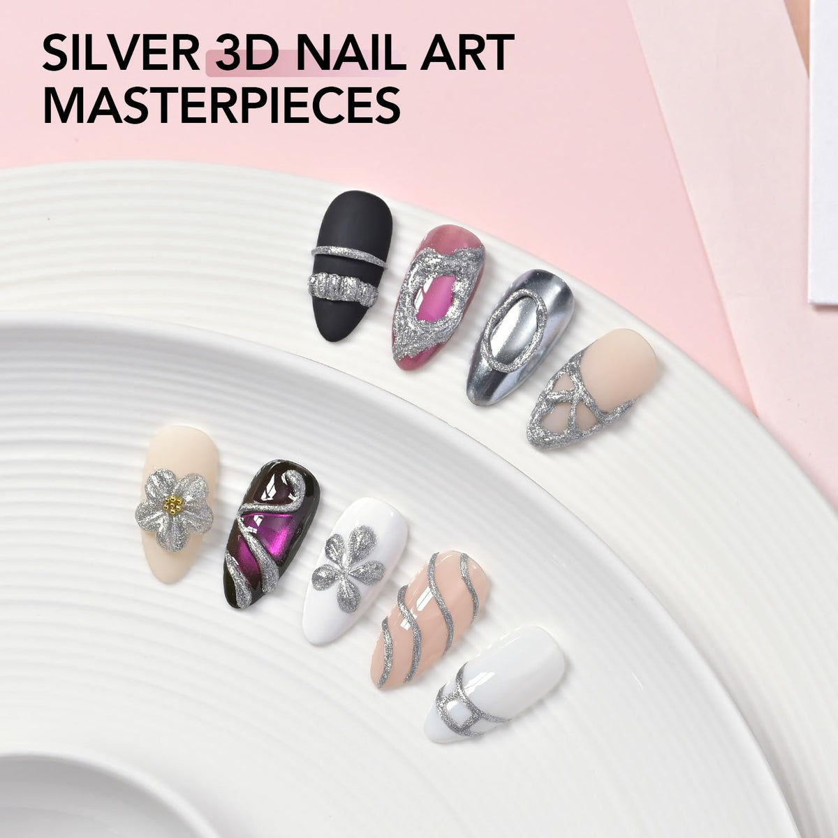 Nail art design using GAOY Silver 3D Nail Gel