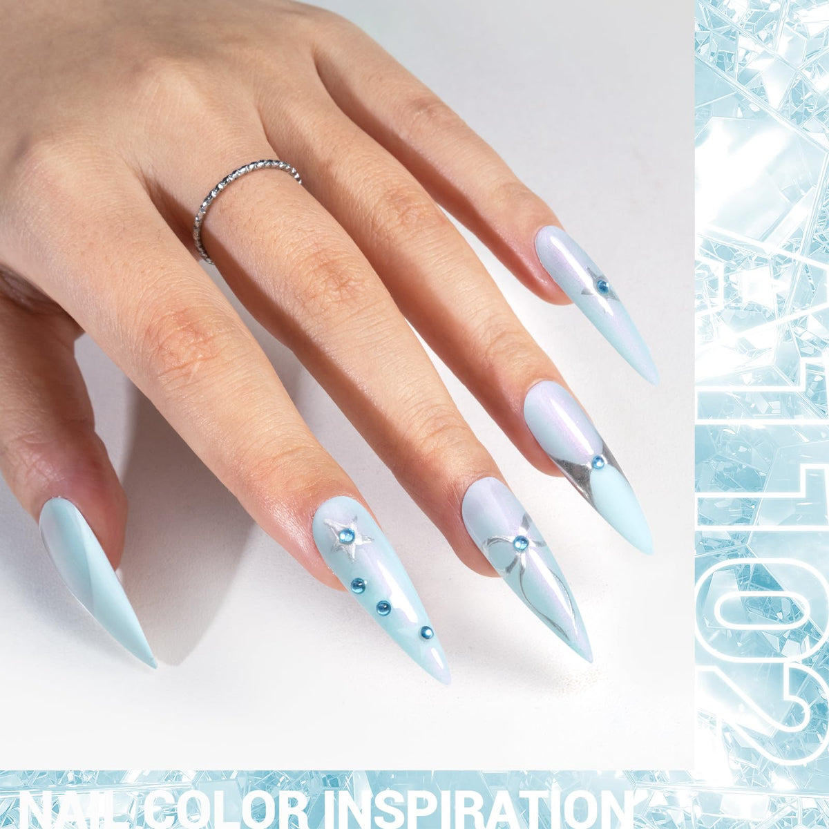 Nail art design using MelodySusie Shimmer Pearl Blue Gel