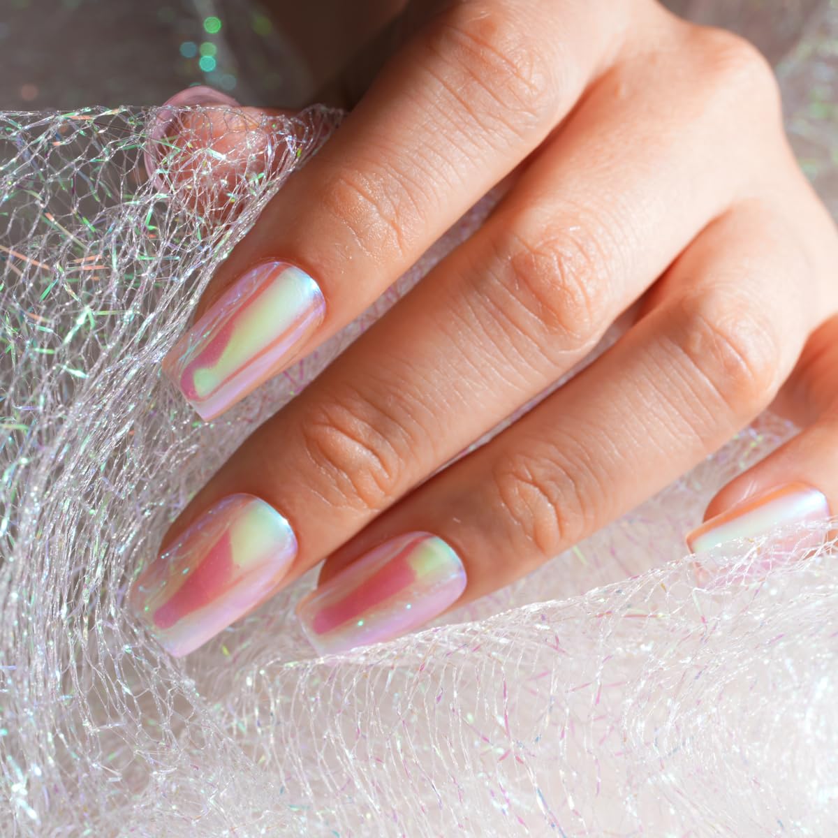 Nail art design using Pretty Diva Mermaid Unicorn Chrome Nail Powder