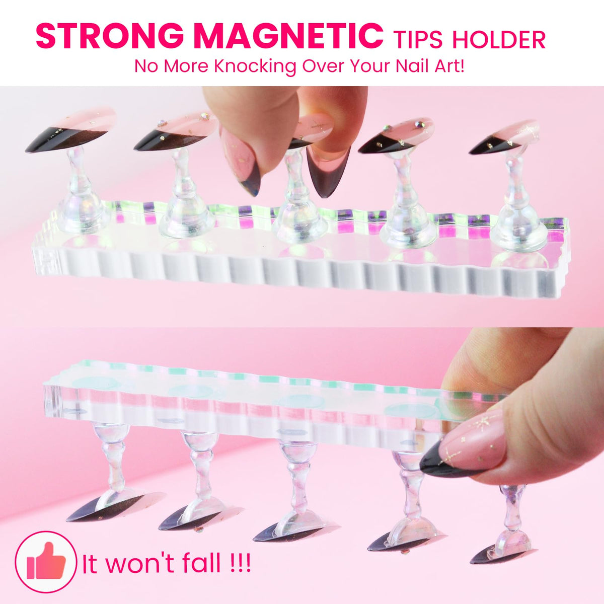 Nail art practice using ESUOHYM stands and tape