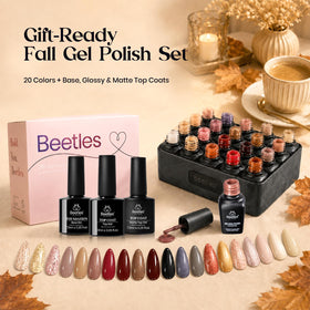 Nail art tools alongside Beetles gel polish set