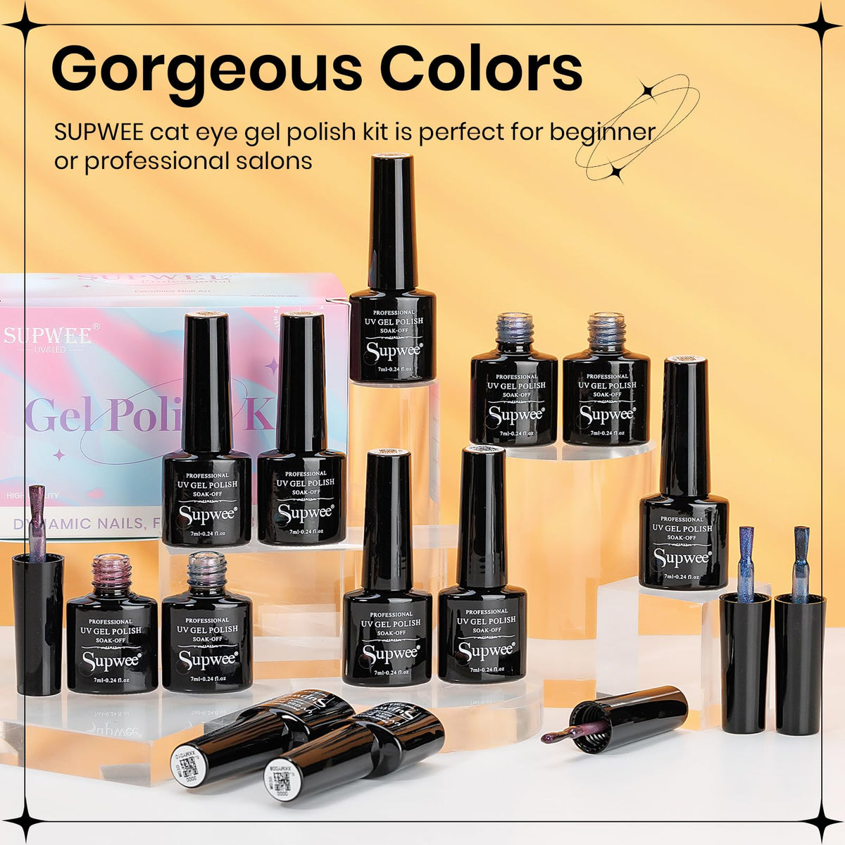Nail art tools alongside SUPWEE Cat Eye Gel Polish