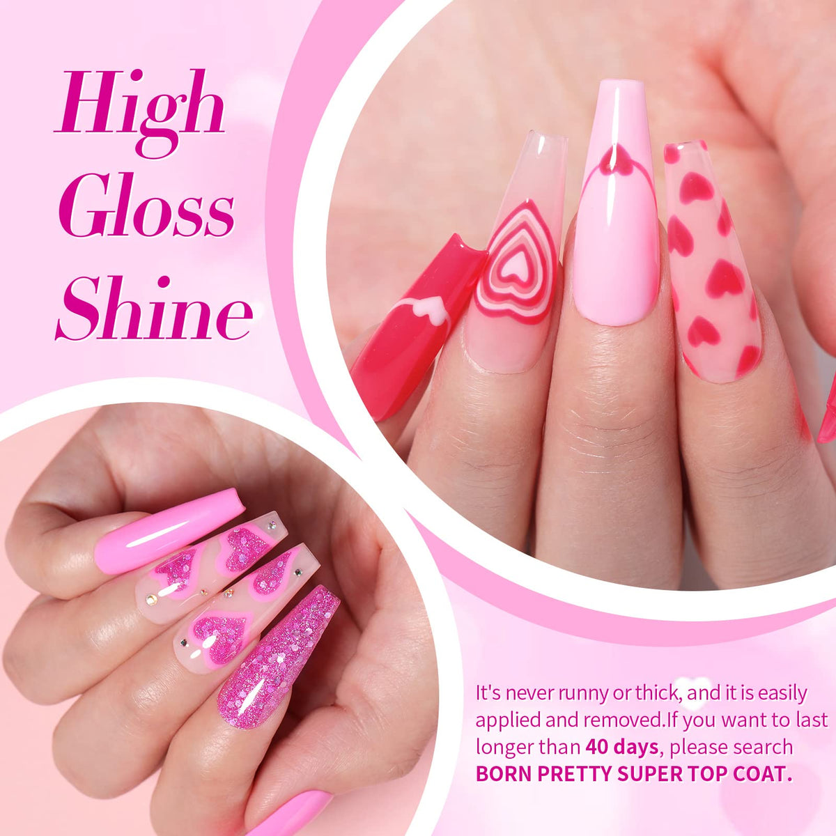 Nail art using Born Pretty pink gel polish