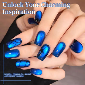 Nail art using Born Pretty Royal Blue Cat Magnetic Eye Gel Nail Polish