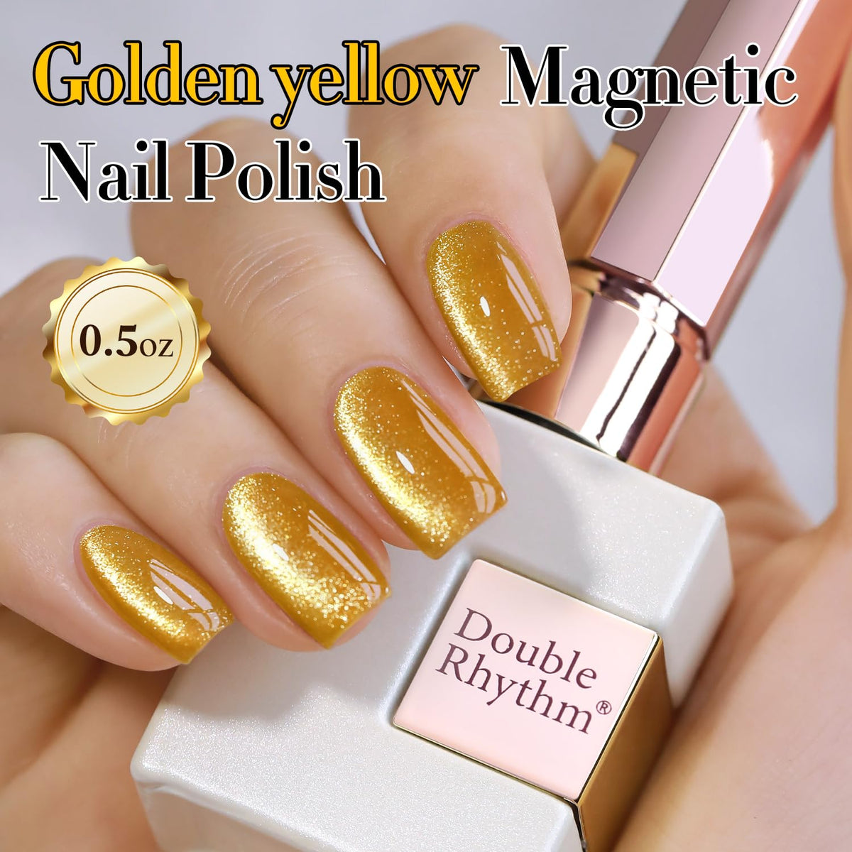 Nail art using Double Rhythm Cat Eye Gel Nail Polish with gold shimmer