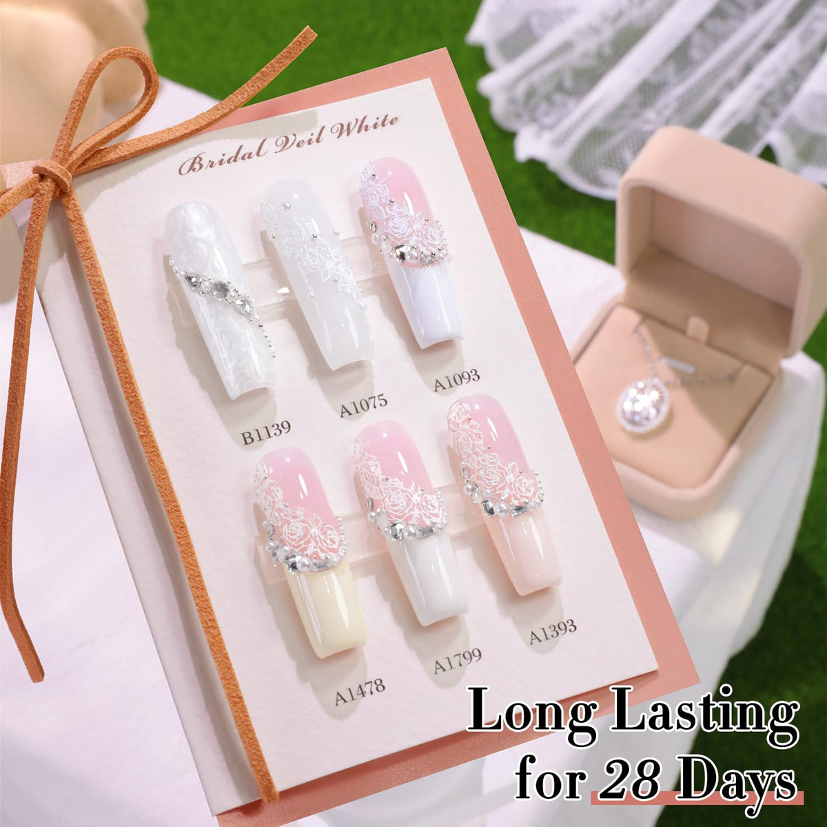 Nail art using Double Rhythm gel polish in various white shades