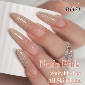 Nail art using Double Rhythm Glitter Gel Polish 15ml Nude Pink B1171