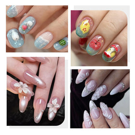 Nail art using Fcozpjk Solid Builder Gel with 3D flowers