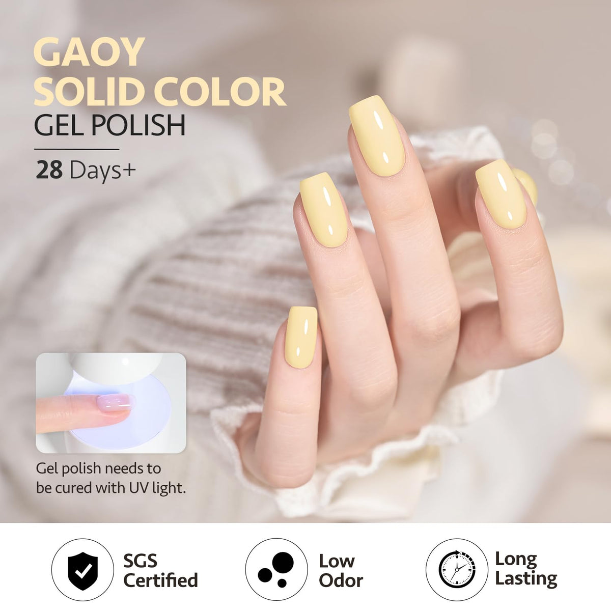 Nail art using GAOY Pastel Yellow Gel Nail Polish