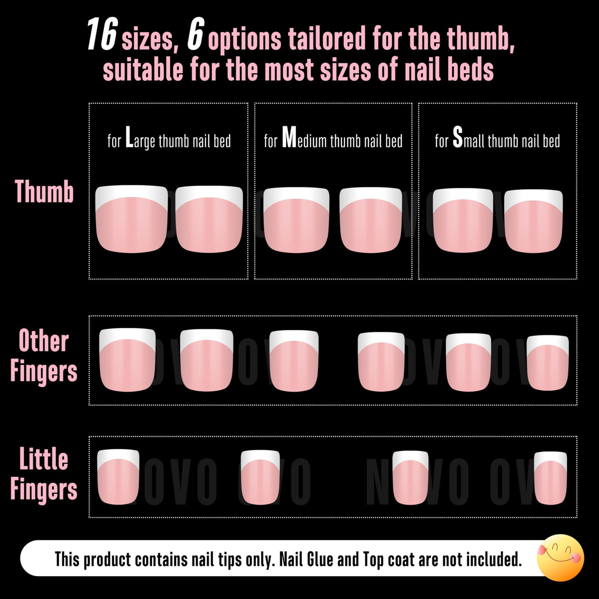 Nail art using NOVO OVO Extra Short French Tip Nail Tips