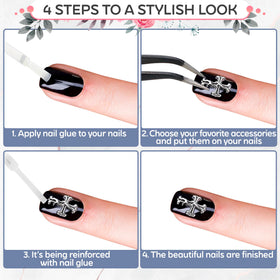 Nail art using Novsix silver cross charms on acrylic nails