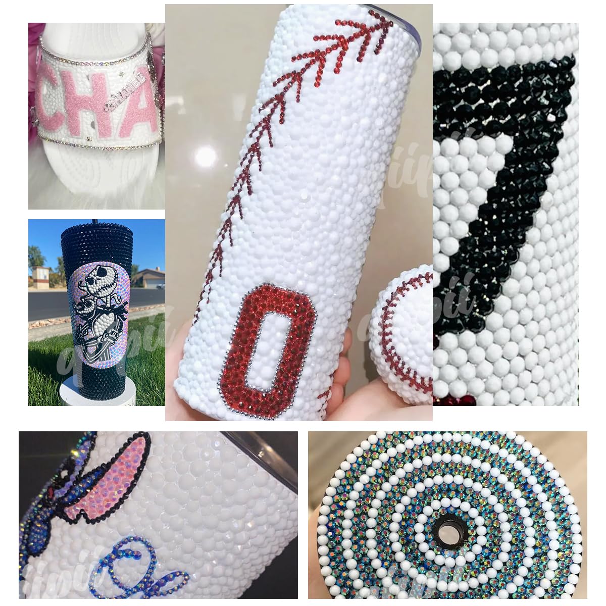 Nail art using qiipii Light Blue AB Rhinestones