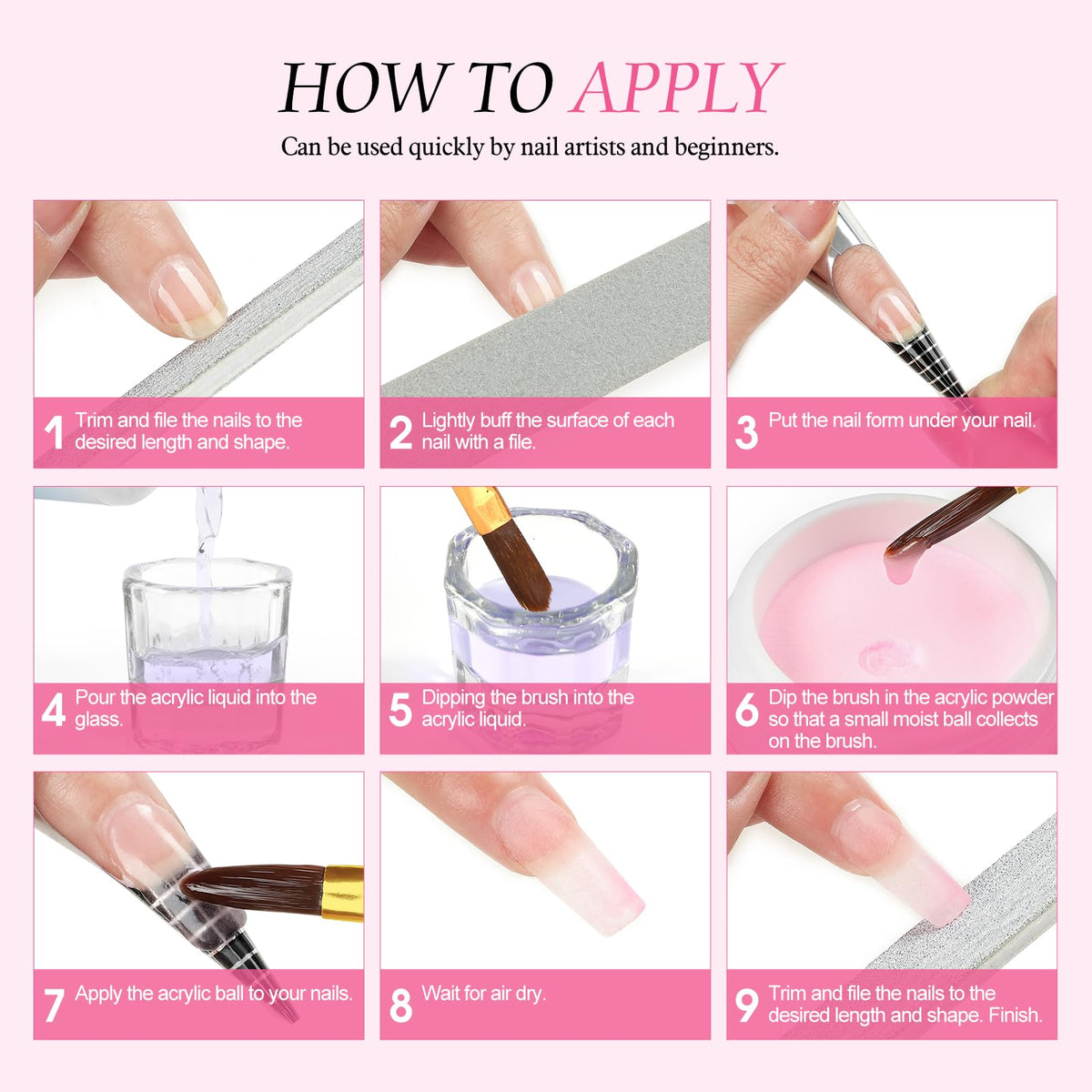 Nail brush and forms included in PEACECOLOR Nail Kit
