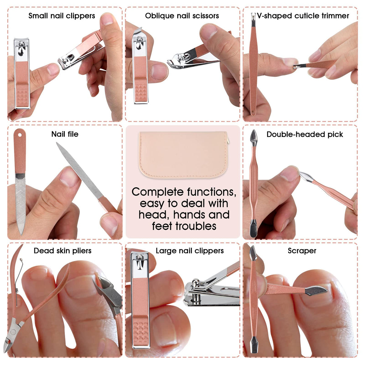 Nail clippers and beauty tools arranged on a flat surface