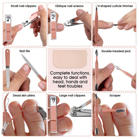 Nail clippers and beauty tools arranged on a flat surface