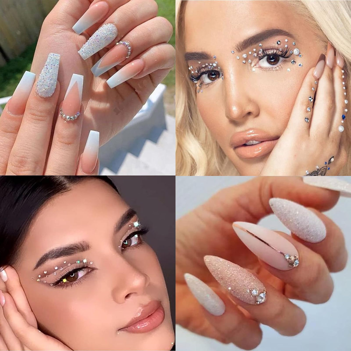 Nail design featuring VOTACOS rhinestones and pearls