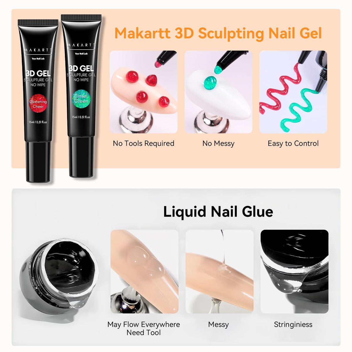 Nail designs featuring 3D effects with Makartt Gel