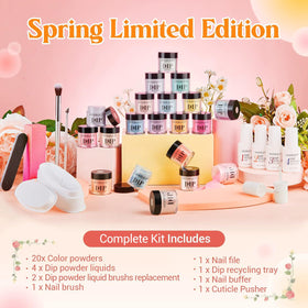 Nail dip powders from AZUREBEAUTY displayed with a nail buffer