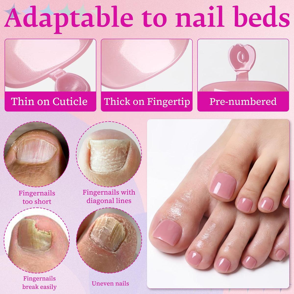 Nail file and glue included in LuckForever toenails kit