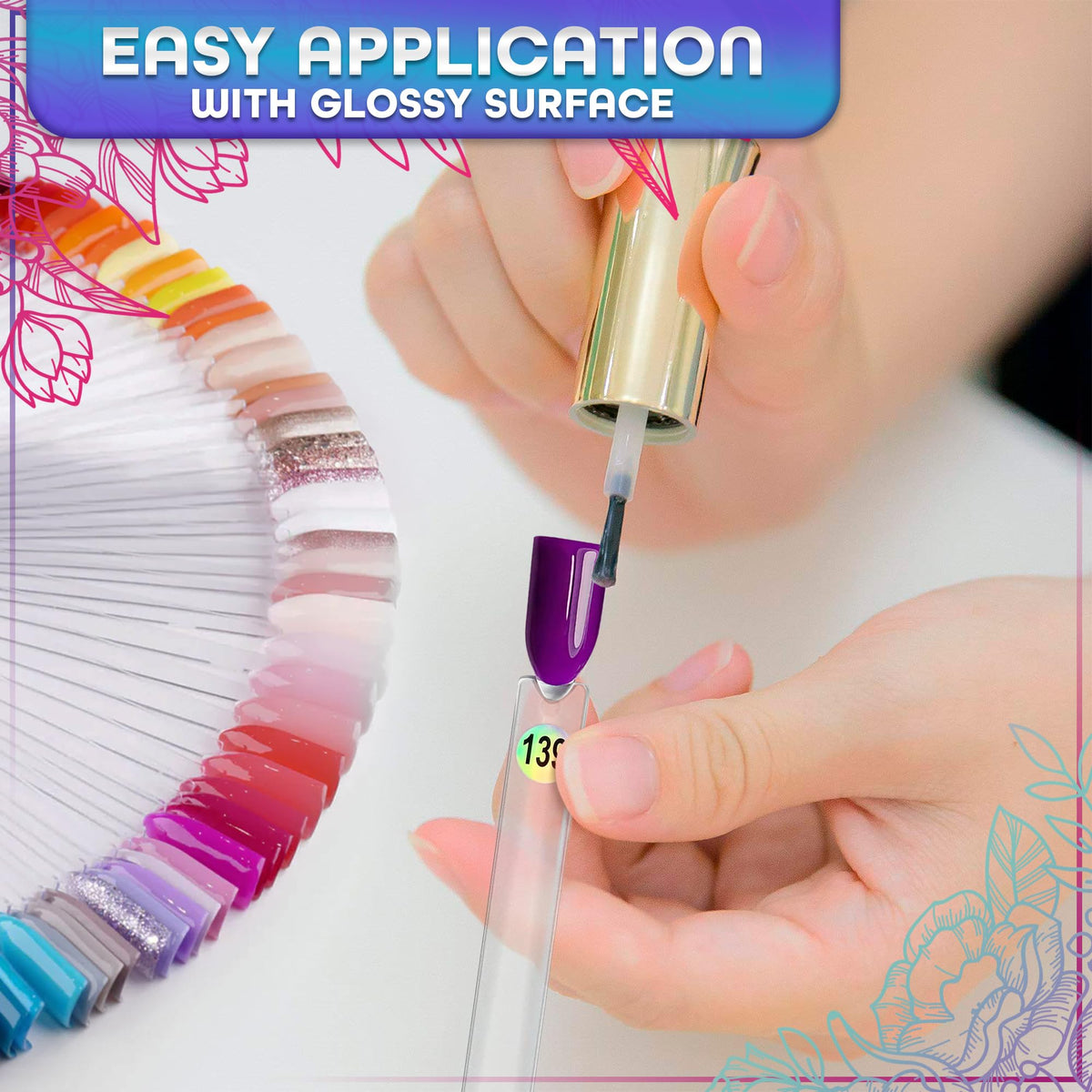 Nail polish swatch sticks in a professional nail salon