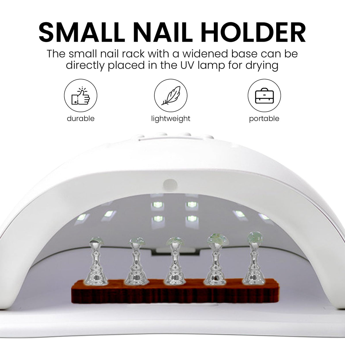 Nail stand set in use with UV lamp for drying nails
