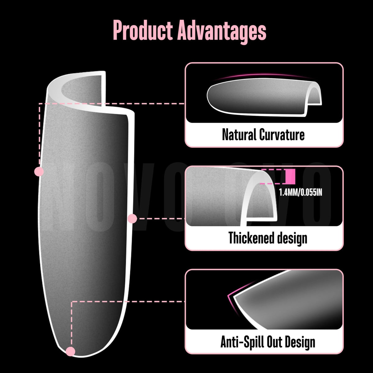 Nail tips arranged by size for easy selection