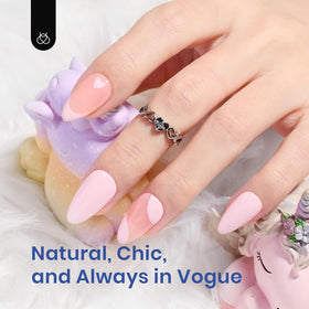 nail tips displayed with glue gel and UV lamp