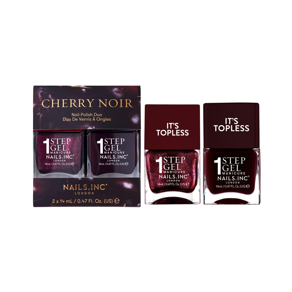Nails Inc It's Topless Cherry Noir Nail Polish Duo front view