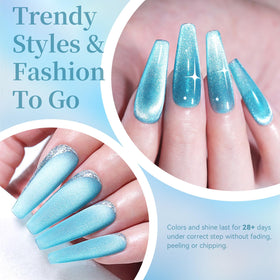 Nails painted with Born Pretty Blue Cat Magnetic Eye Gel Nail Polish