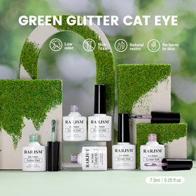 Nails painted with RARJSM Green Cat Eye Gel Nail Polish