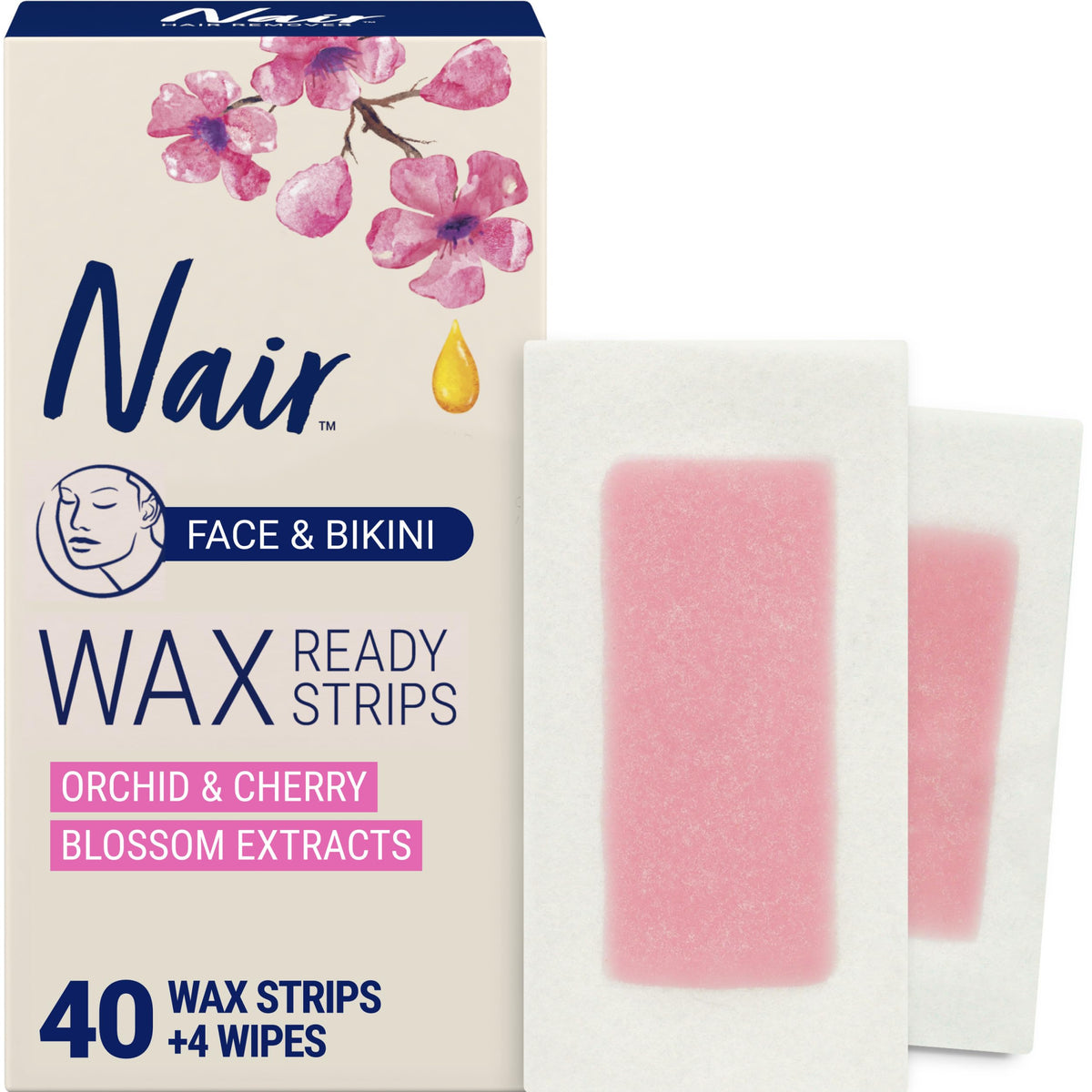 Nair Hair Remover Wax Ready Strips 40 Count packaging front view