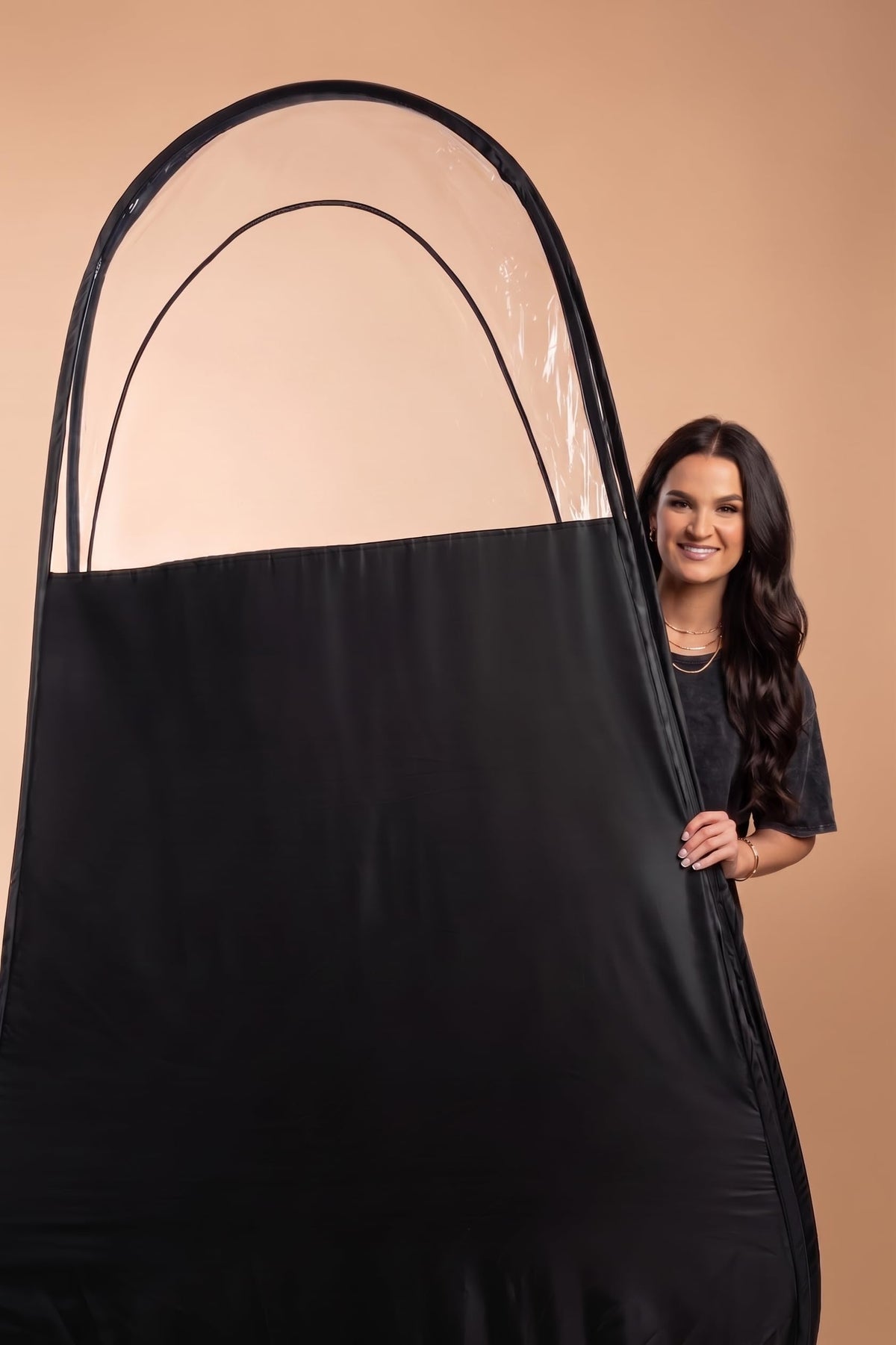 Naked Sun XL Portable Spray Tan Tent interior view showing height